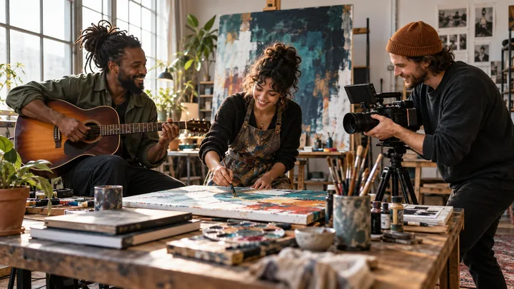 A musician, artist and filmmaker creating together